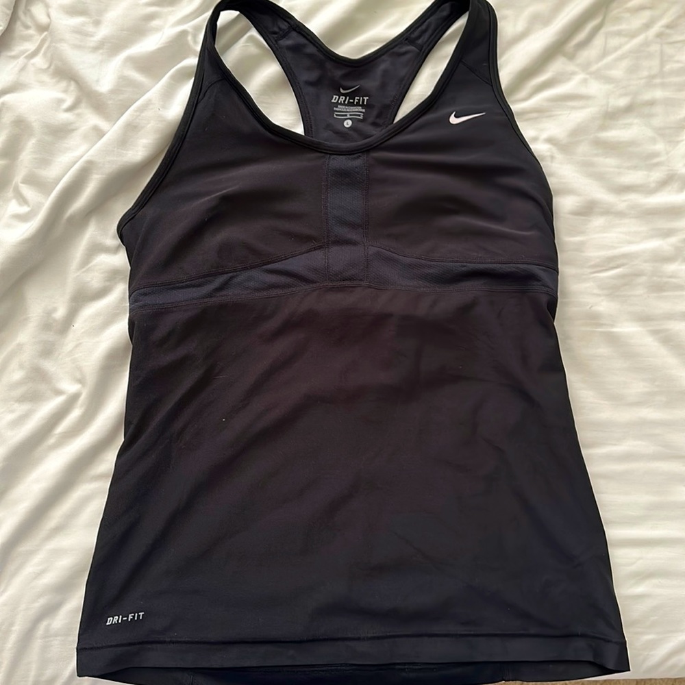 Black Nike racerback tank with shelf bra, size L